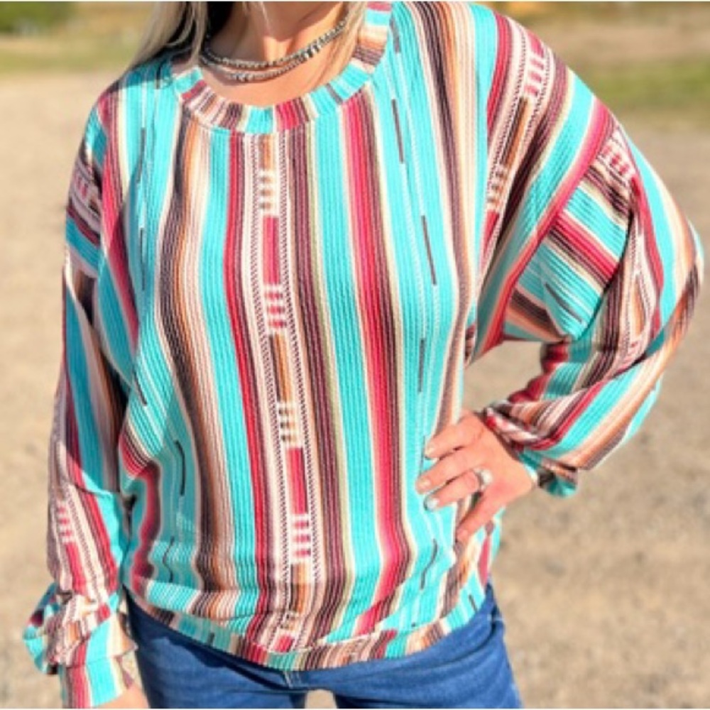 Blue and Pink Long Sleeve Boxy Sweater